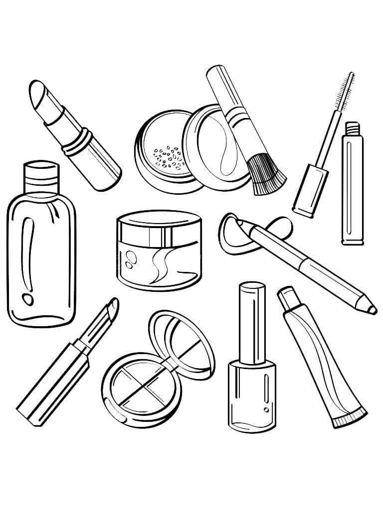 Desenho de Conjunto de Maquiagem para Colorir