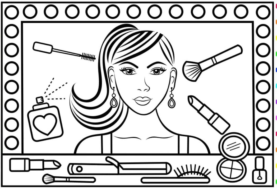 Desenho de Cosméticos e Menina para Colorir