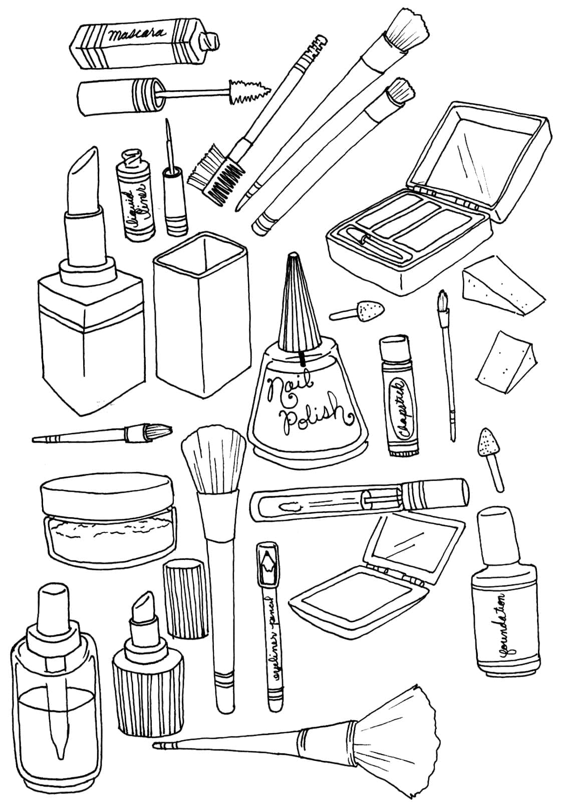 Desenho de Kit Completo de Maquiagem para Colorir Pdf