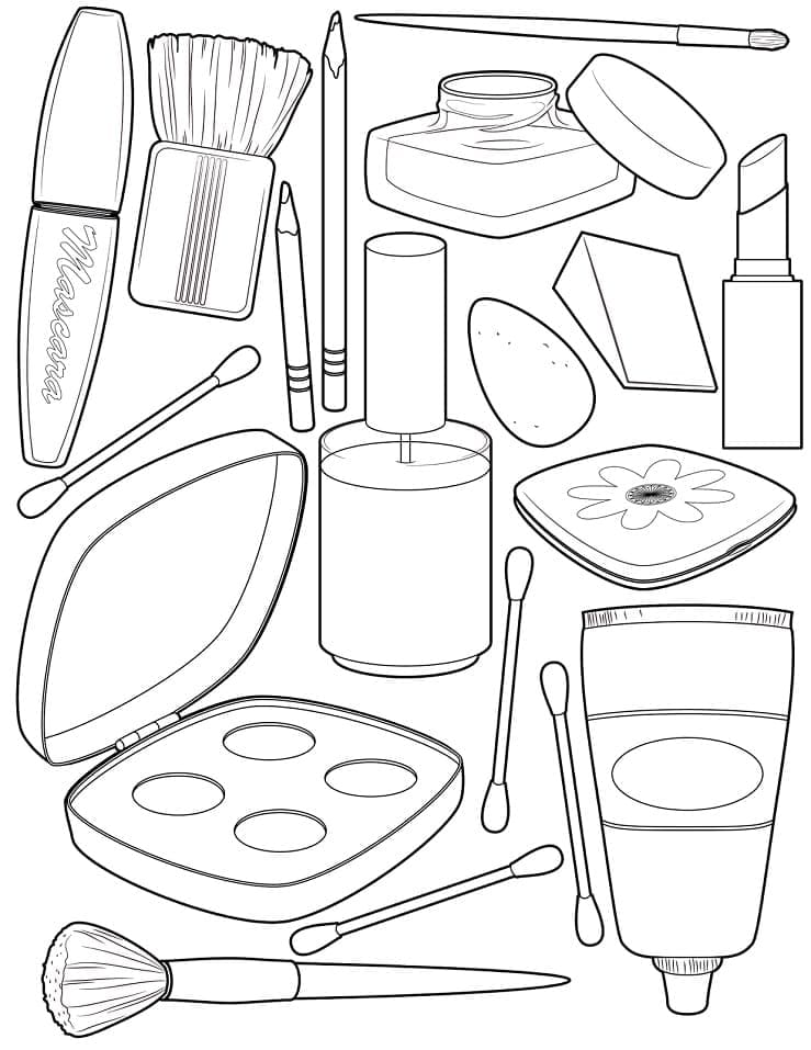 Desenho de Kit de Maquiagem para Meninas para Colorir