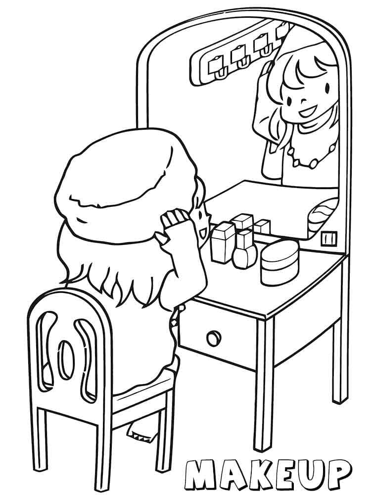 Desenho de Maquiagem de Colegial para Colorir