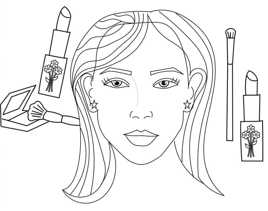 Desenho de Maquiagem Rosto para Colorir