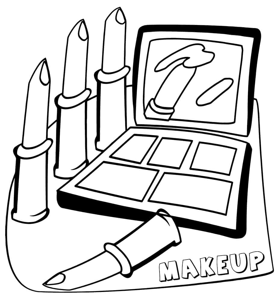 Desenho de Paleta de Maquiagem e Batom para Colorir