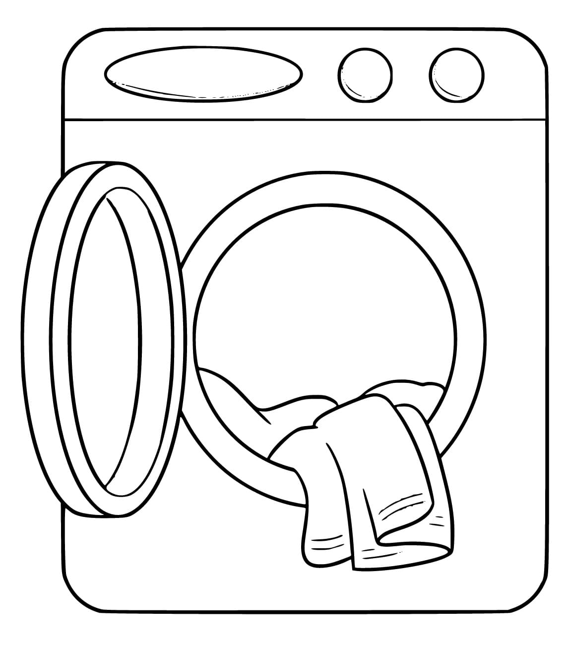 Desenho de Máquina de Lavar com Roupas Simples para Colorir