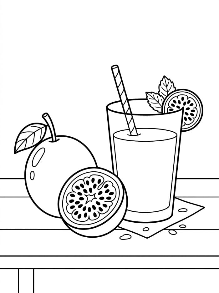 Desenho de Suco de maracujá no Copo para Colorir