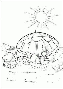 Desenho de Margarida Pata na Praia para Colorir