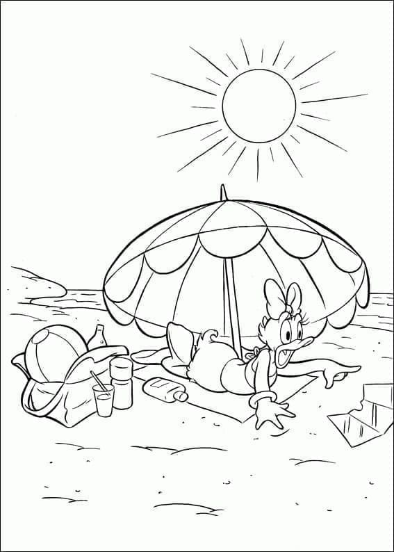 Desenho de Margarida Pata na Praia para Colorir