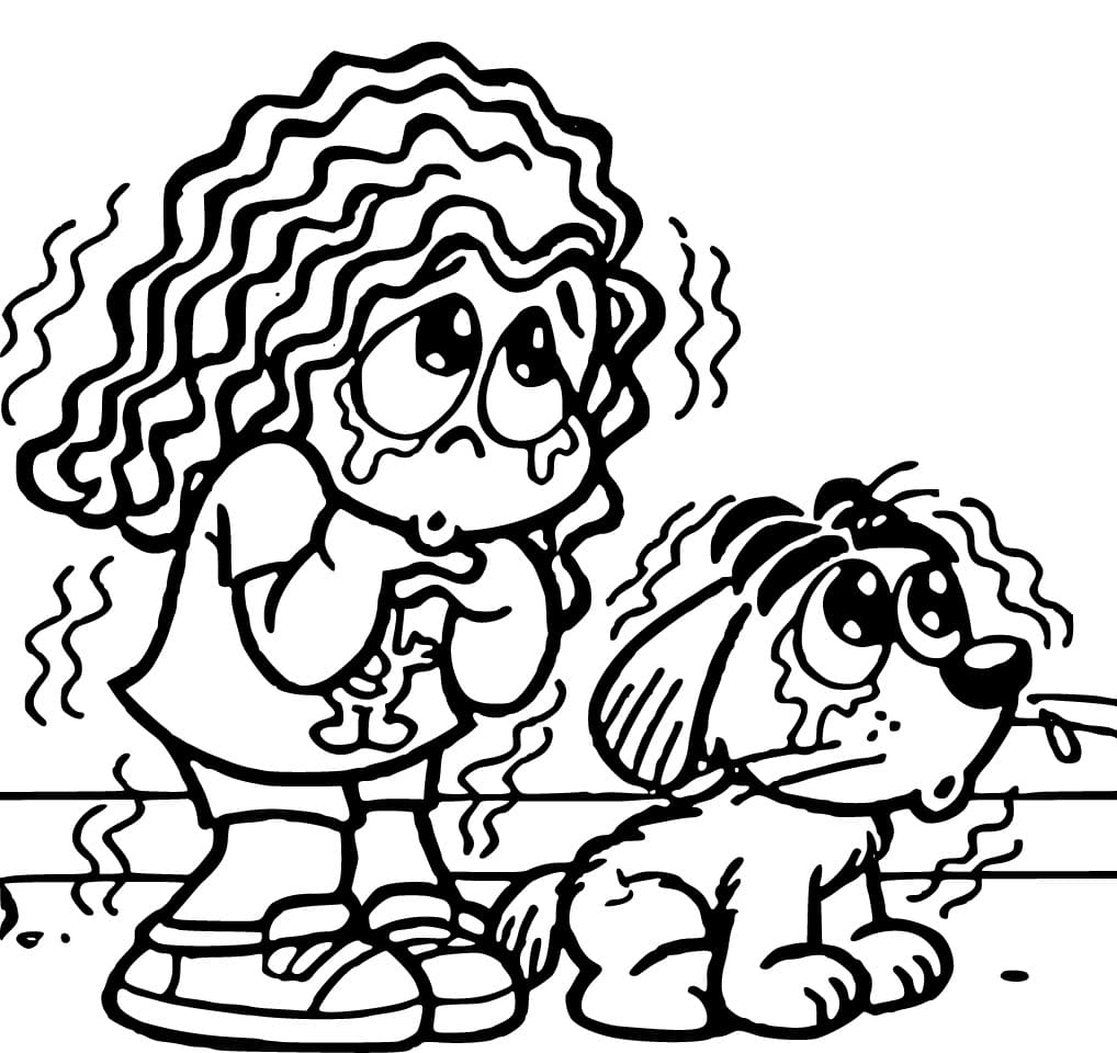 Desenho de Marina e Cachorro Chorando para Colorir