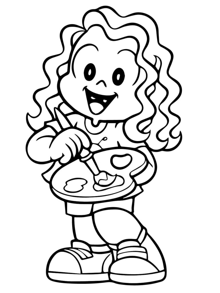 Desenho de Marina Muito Alegre Pintando Quadro para Colorir