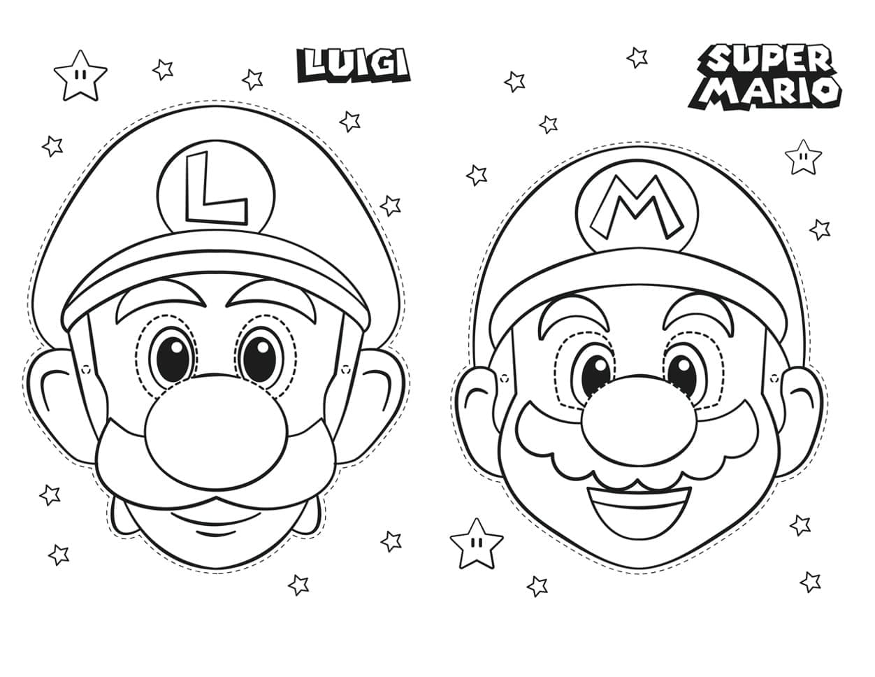 Desenho de Cara de Mário e Luigi para Colorir
