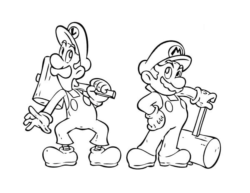 Desenho de Foto de Mário e Luigi para Colorir