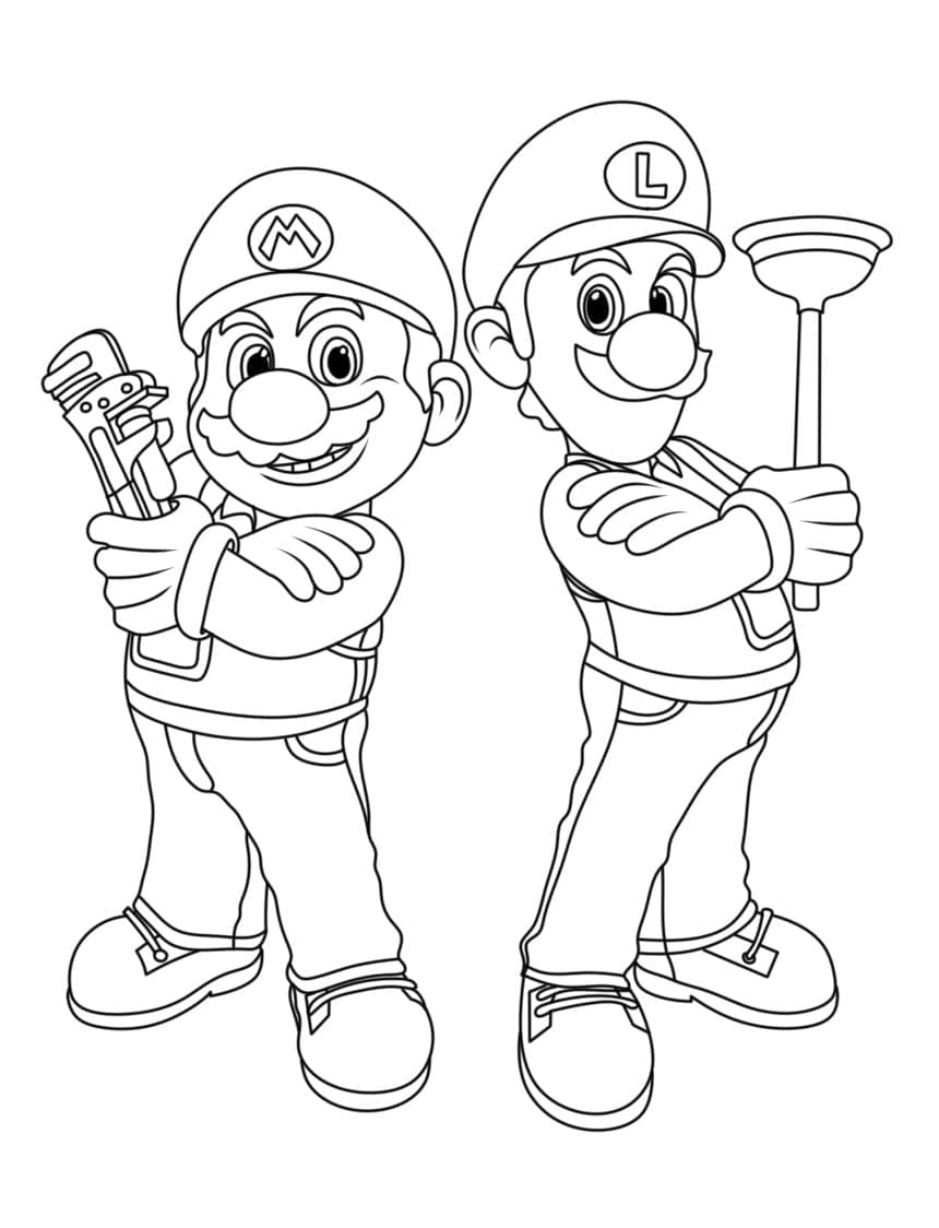 Desenho de Imagem de Mário e Luigi para Colorir