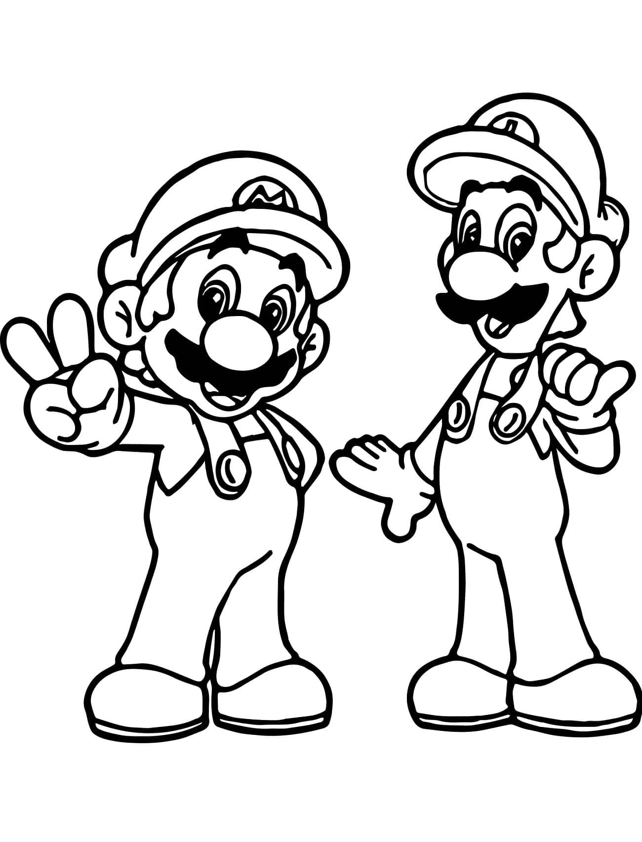 Desenho de Mário e Luigi Grátis para Crianças para Colorir