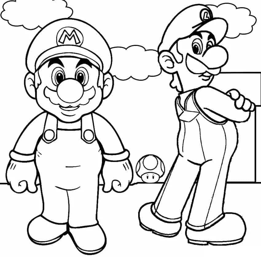 Desenho de Mário e Luigi Grátis para Colorir