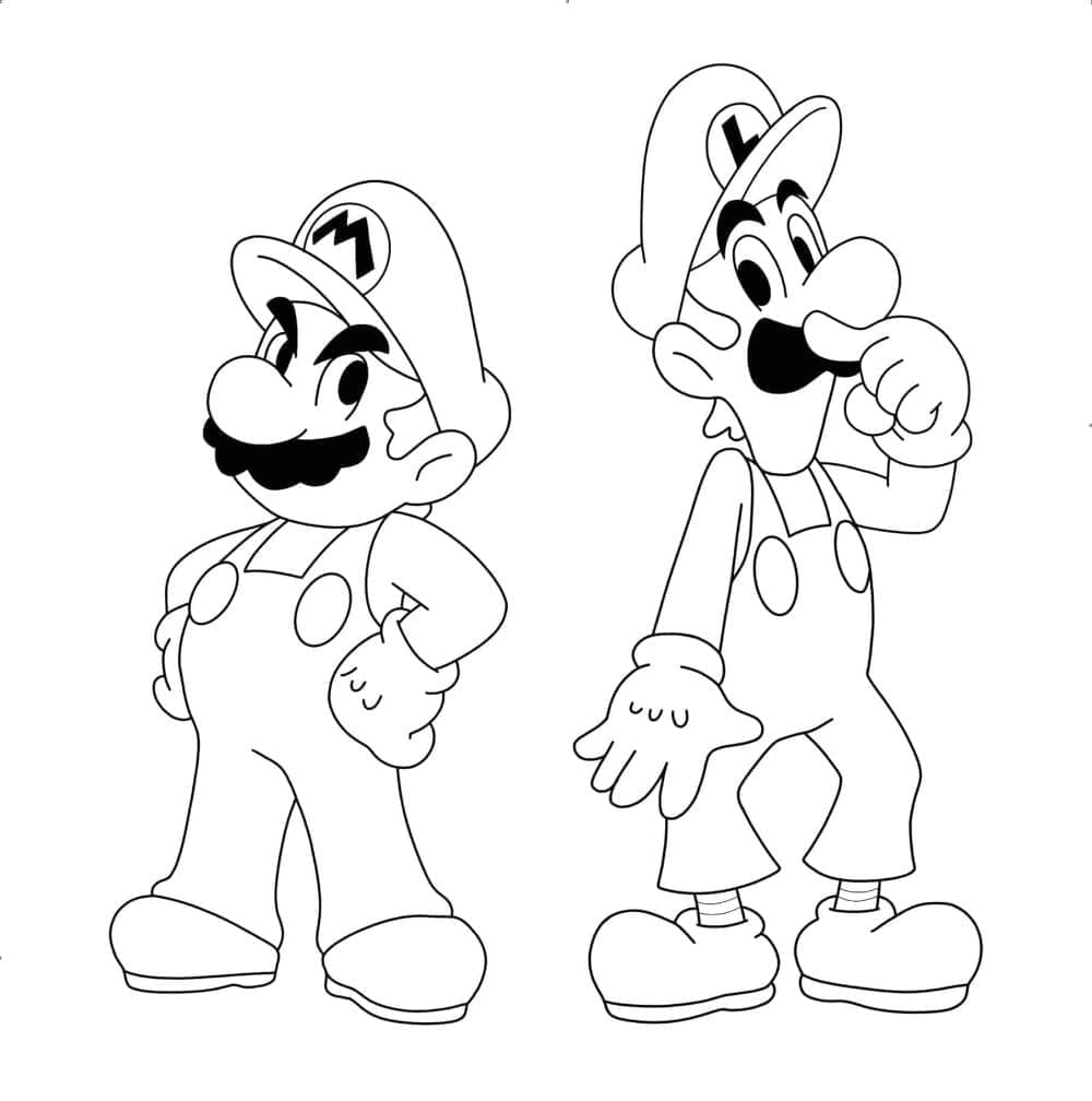 Desenho de Mário e Luigi Imprimivel para Crianças para Colorir
