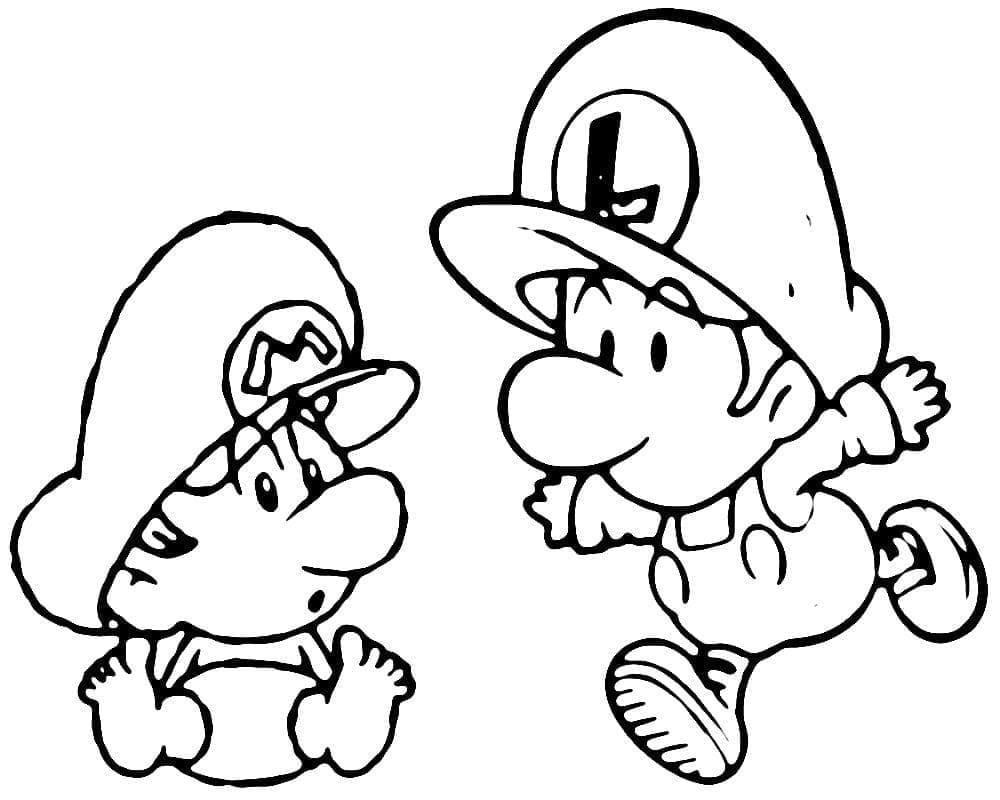 Desenho de Mário e Luigi para Crianças de 1 Ano para Colorir