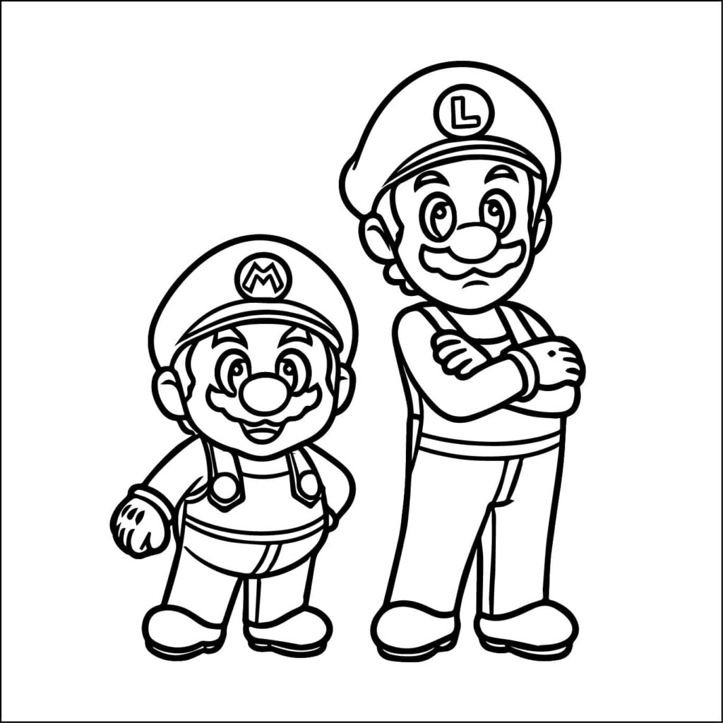 Desenho de Mário e Luigi para Crianças de 6 Ano para Colorir