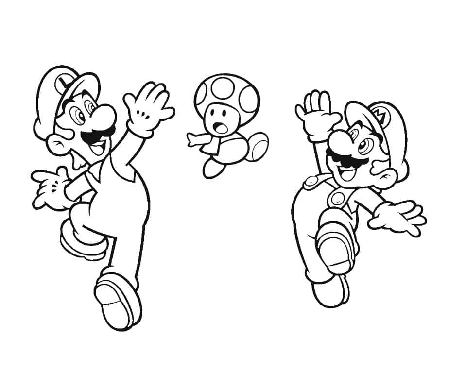 Desenho de Mário e Luigi com Toad para Colorir