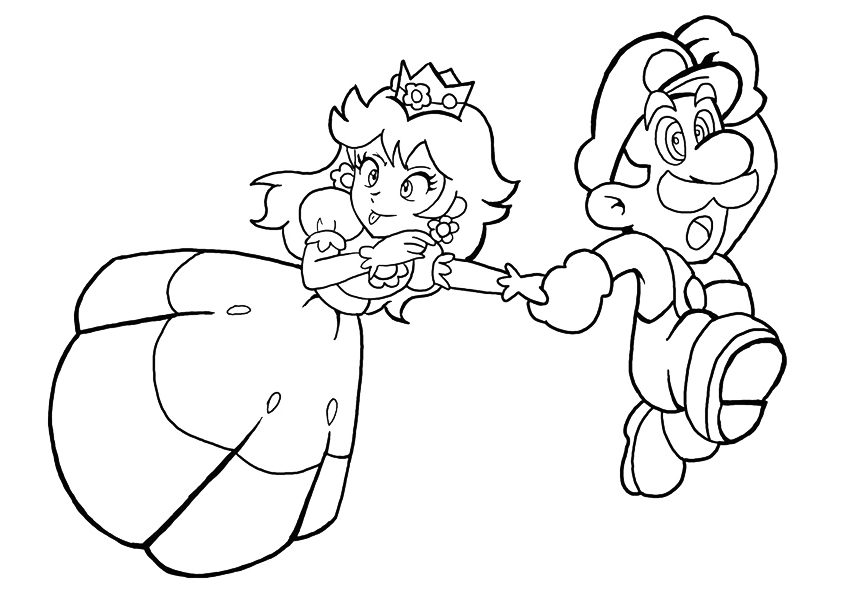 Desenho da Princesa Peach e Mário para Colorir Grátis