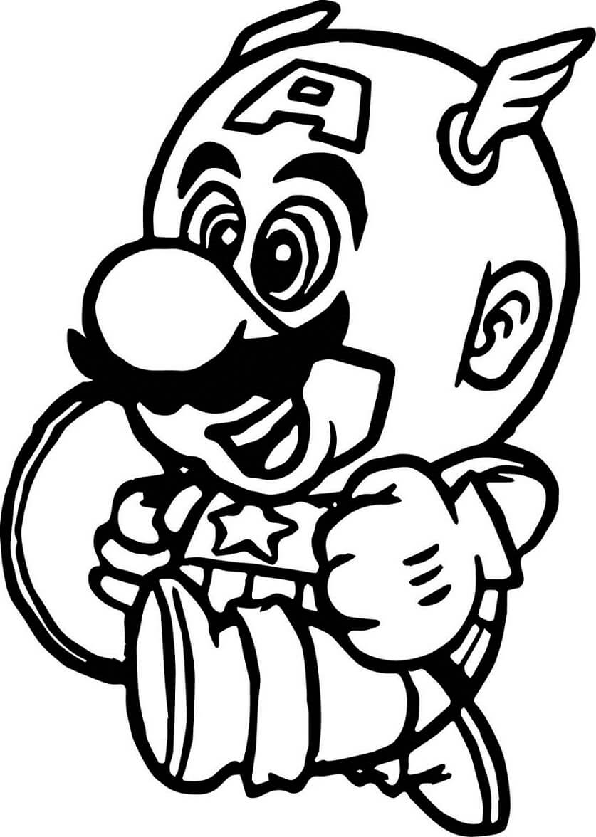 Desenho do Mário com Roupa do Capitão América para Colorir