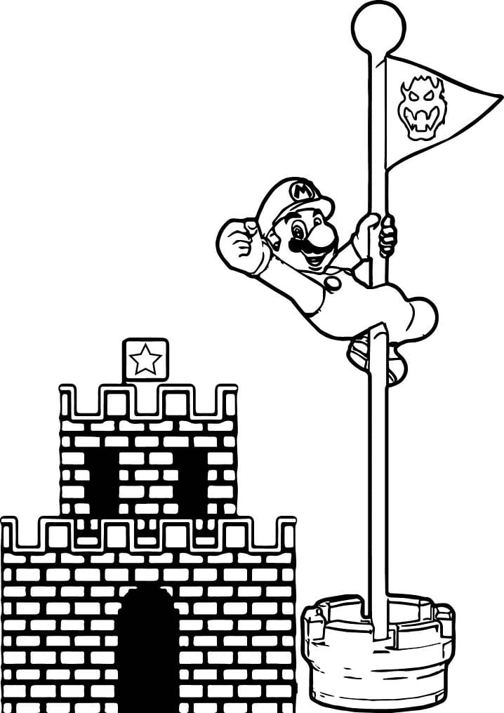 Desenho do Mário Completando Fase do Jogo para Colorir