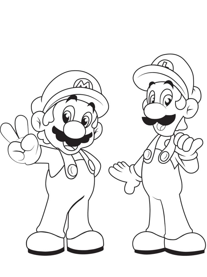 Desenho Luigi com Mário para Colorir