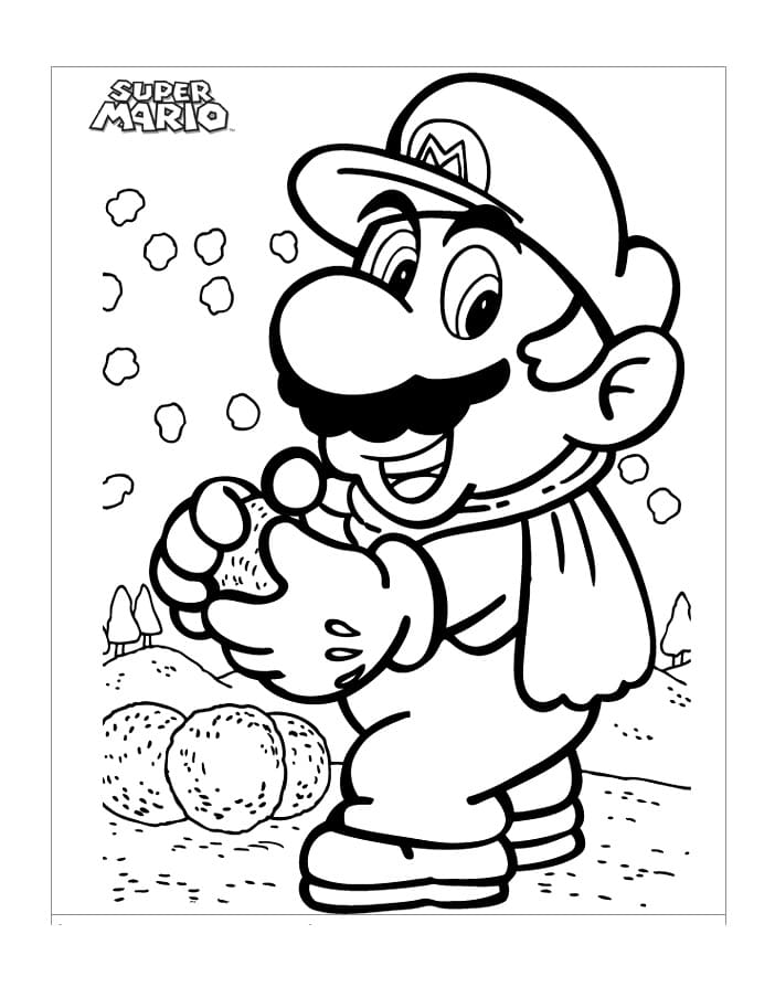 Desenho Mário com Bolas de Neve para Colorir