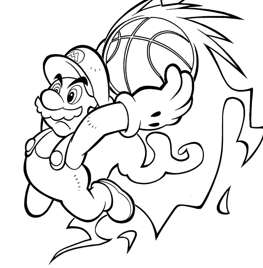 Desenho Mário Jogando Basquete para Colorir