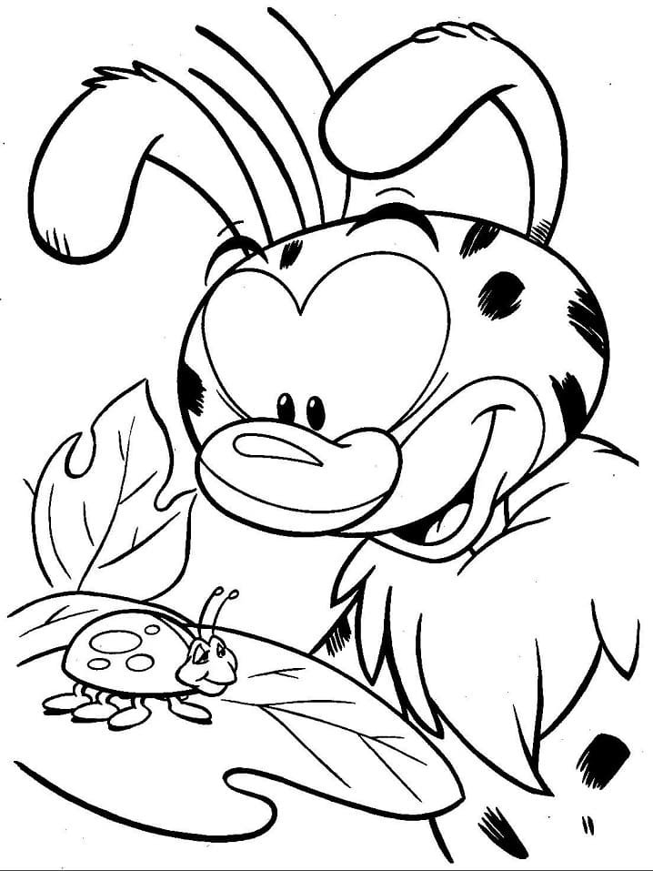 Desenho de Marsupilami e Joaninha na Floresta para Colorir e Pintar