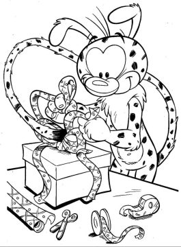 Desenho Imprimível de Marsupilami Embrulhando Presente para Colorir Pdf