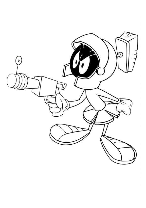 Desenho de Marvin o Marciano com Pistola para Colorir