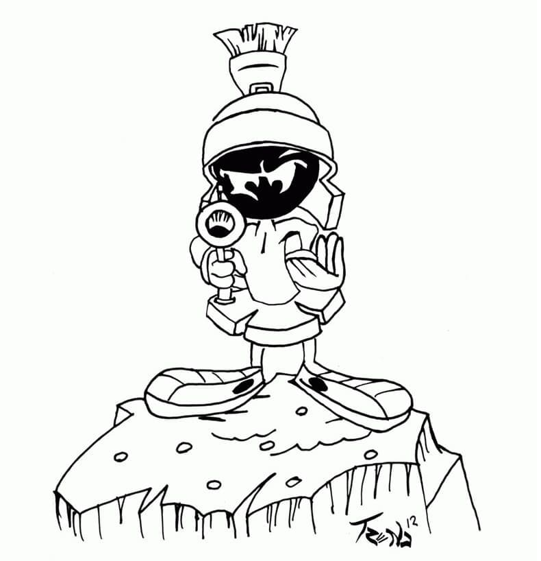 Desenho de Marvin o Marciano e Pistola para Colorir