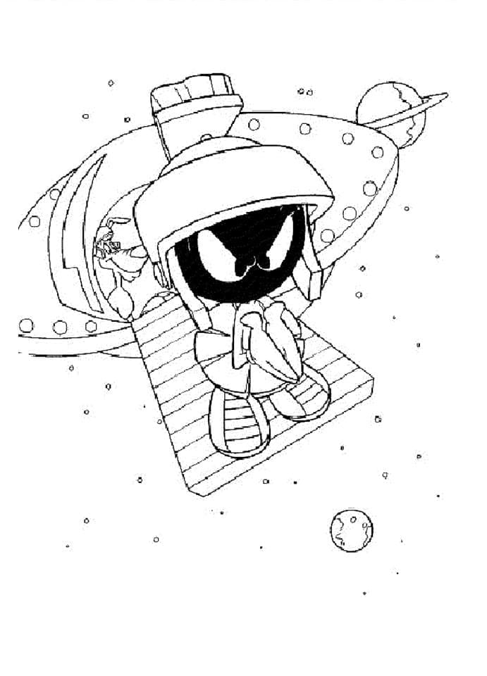 Desenho de Marvin o Marciano no Espaço para Colorir