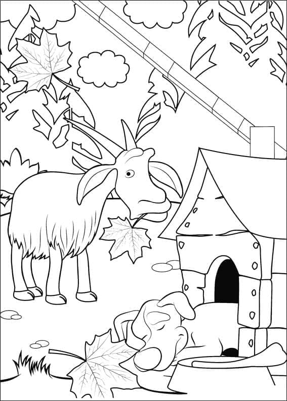 Desenho de Cabra e Cachorro de Masha e o Urso para Colorir