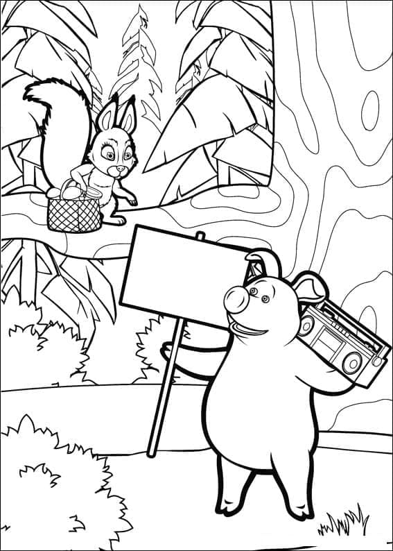 Desenho de Esquilo e Rosie de Masha e o Urso para Colorir