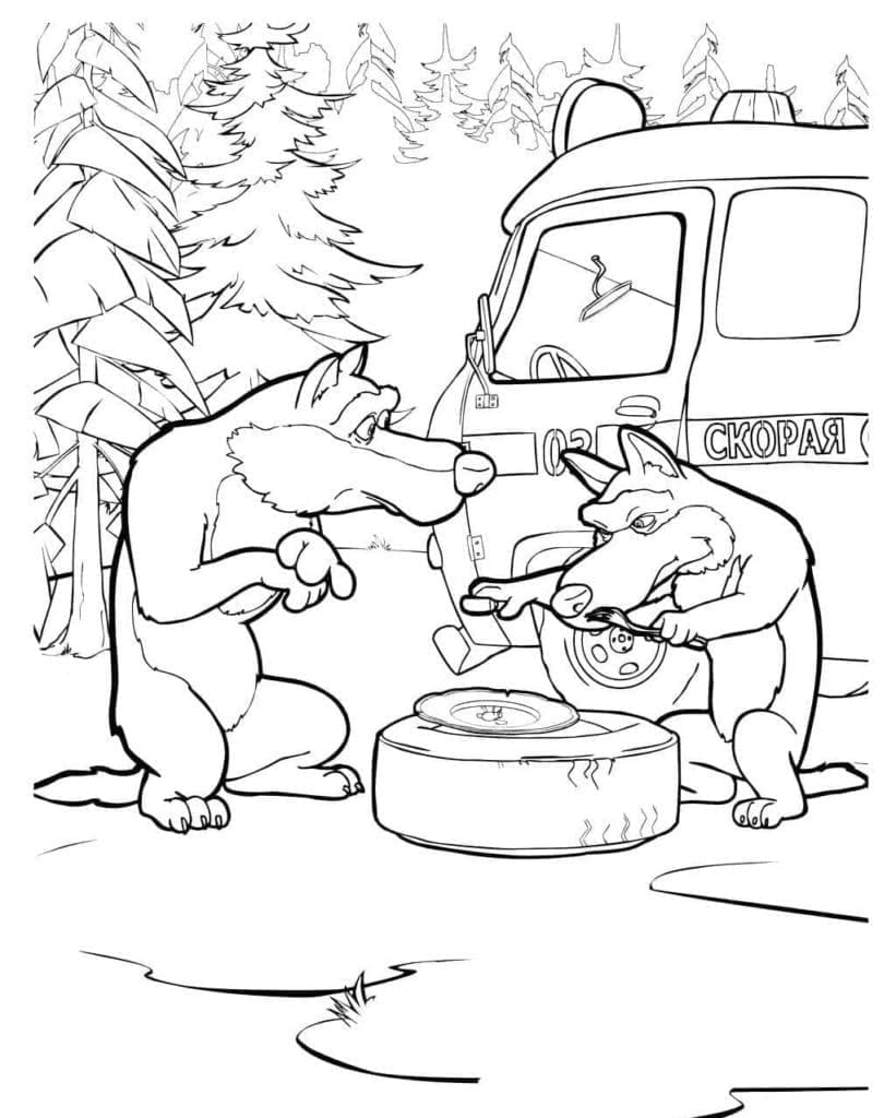 Desenho de Lobos de Masha e o Urso para Colorir