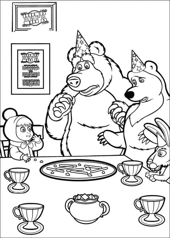Desenho de Masha com o Urso para Colorir