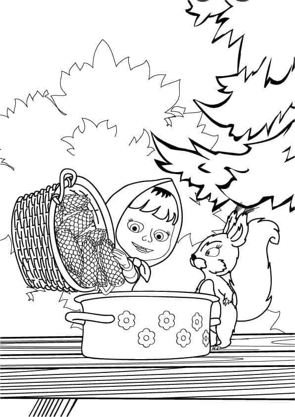 Desenho de Masha e o Esquilo para Colorir