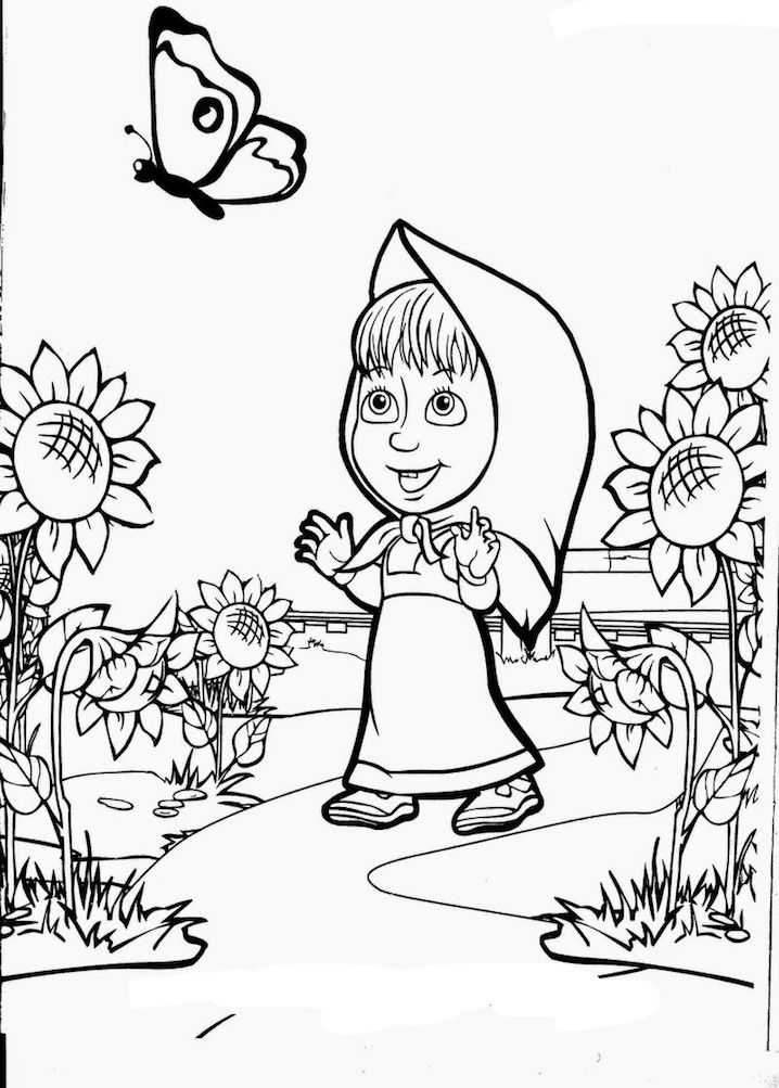 Desenho de Masha e o Urso na Floresta Brincando para Colorir Baixar
