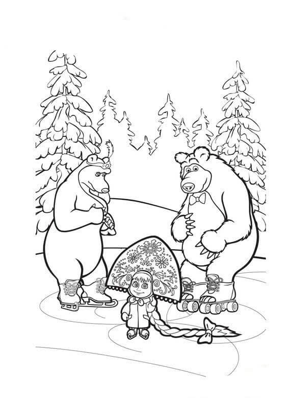 Desenho de Masha e o Urso para Colorir Giz de Cera