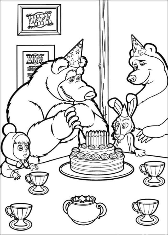 Desenho de Masha e o Urso para Pintar Tinta Guache