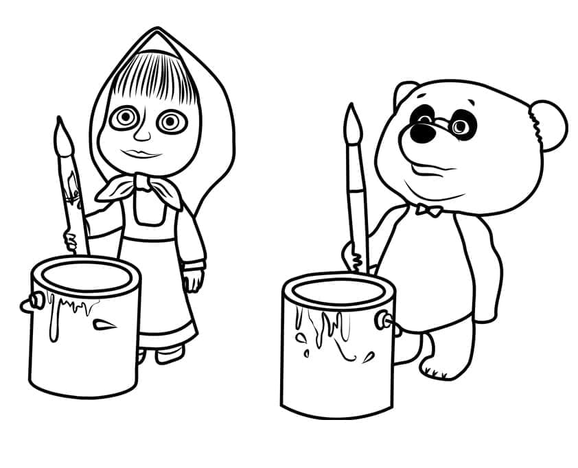 Desenho de Masha e Panda para Colorir