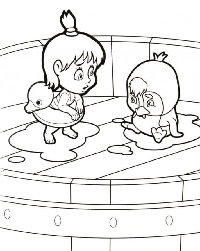 Desenho de Masha e Pinguim para Colorir