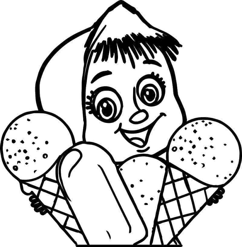 Desenho de Masha e Sorvete para Colorir