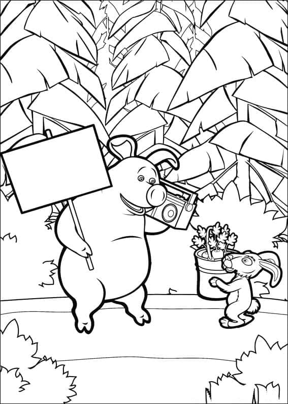 Desenho de Rosie e Coelho de Masha e o Urso para Colorir