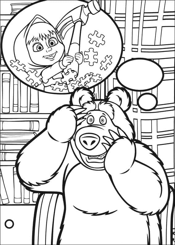 Desenho de Urso com Masha para Colorir