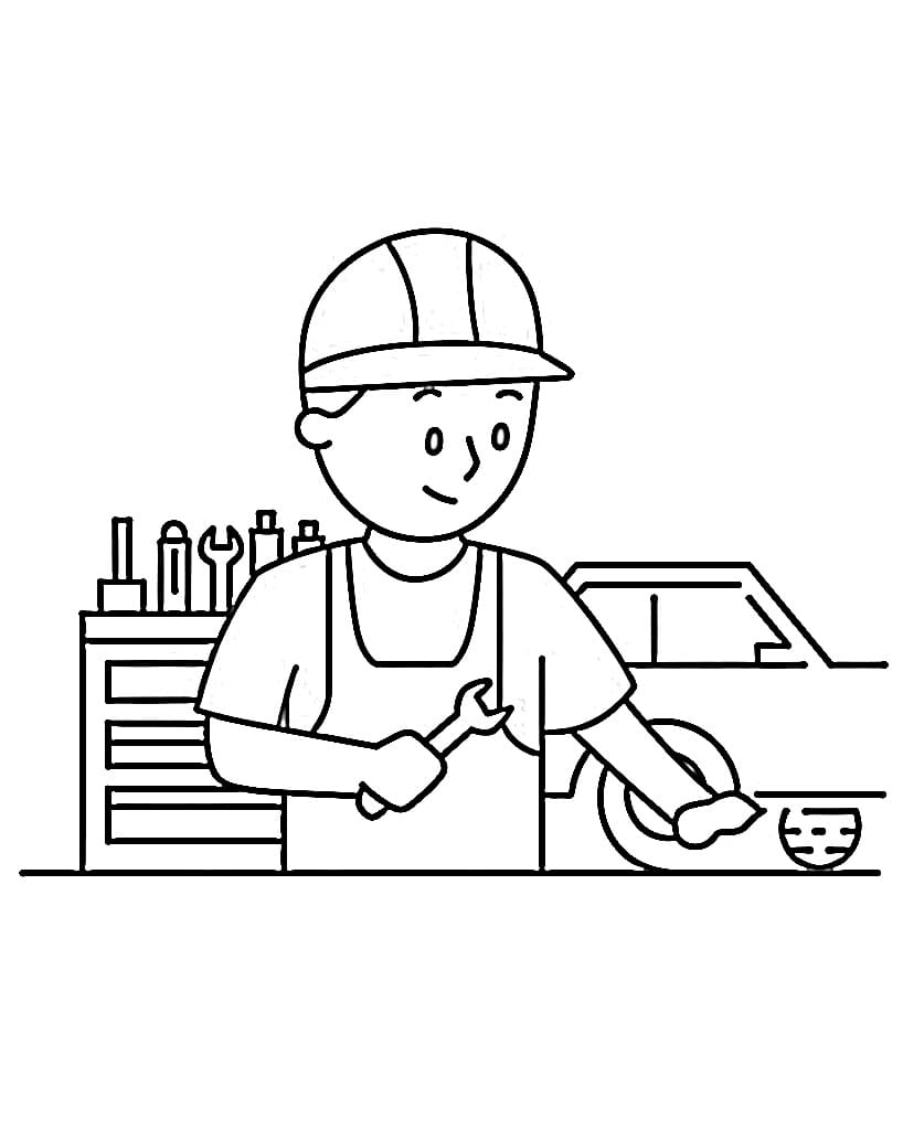 Desenho de Mecânico Feliz para Colorir
