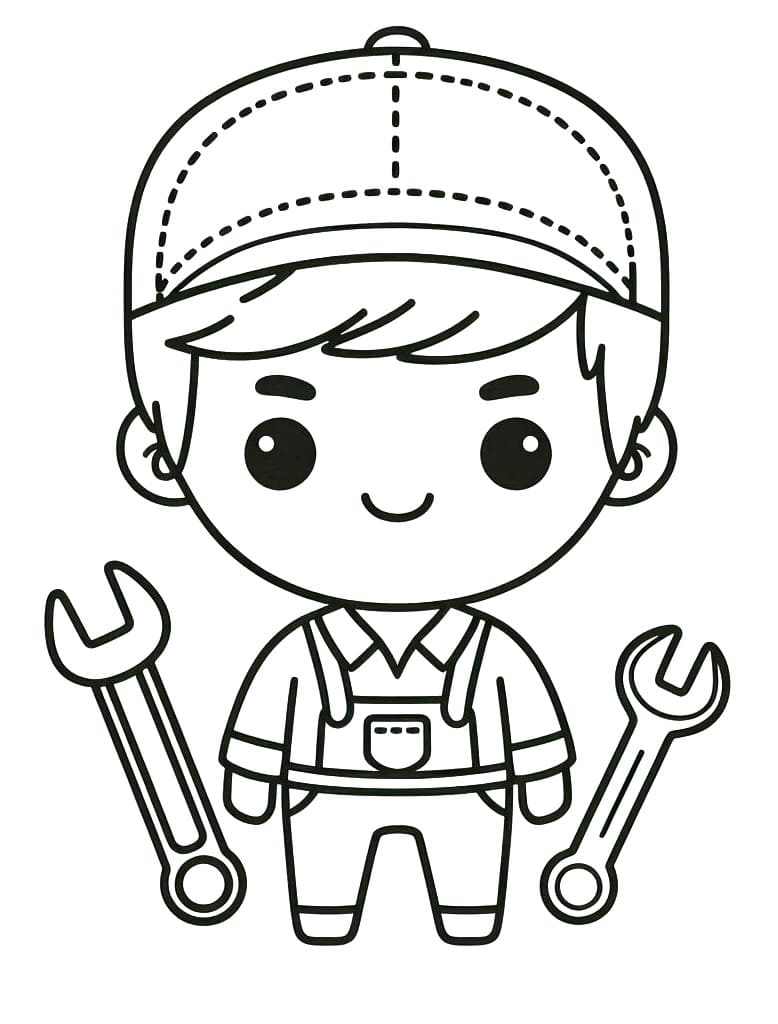 Desenho de Mecânico Fofo para Colorir