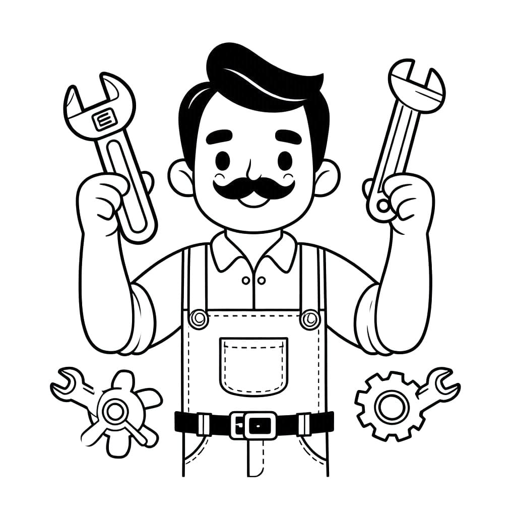 Desenho de um Mecânico Feliz para Colorir