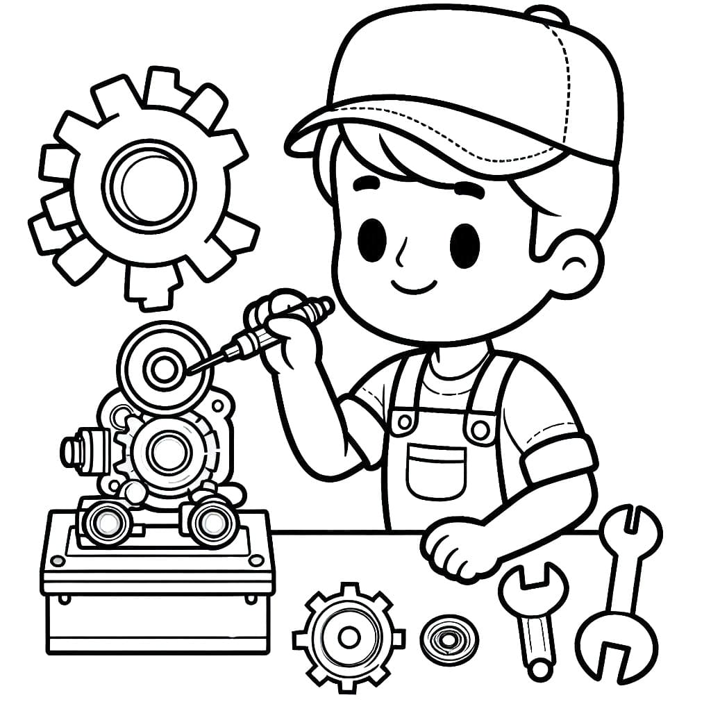 Desenho de um Mecânico Fofo para Colorir